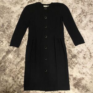LIZ CLAIBORNE Vintage 1980's Secretary Midi Dress BLACK Knee Length Sz 12